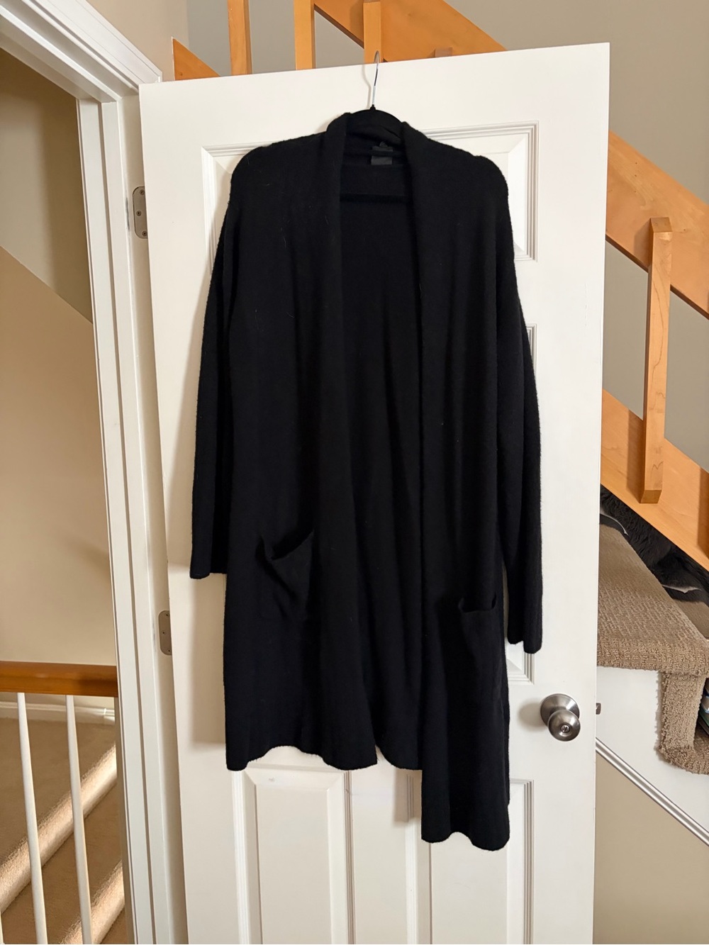 bobeau Black Open-Front Long Cardigan with Pockets